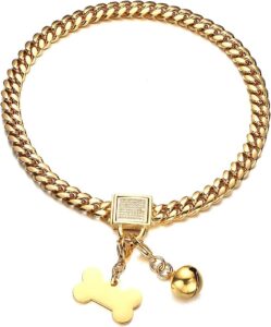 RUMYPET Gold Dog Chain Collars with Dog ID Tag and Bell at dogsupplyhub.com