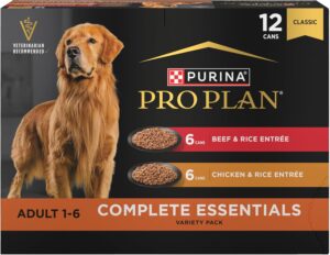 Purina Pro Plan Complete Essentials Wet Dog Food Chicken and Rice Entree and Beef and Rice Entree Variety Pack - (Pack of 12) 13 oz. Cans