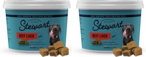 Stewart Beef Liver Dog Treats, 2 oz, ~45 Pieces, Freeze Dried Raw, Single Ingredient, 50% Protein Training Treats or Meal Topper in a Resealable Tub, Grain Free, Gluten Free